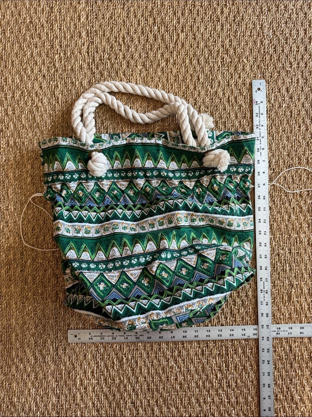 NWOT Lumens of Charleston Green Patterned Tote with Rope Handles XL
